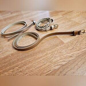 NEW Lot of 3 thin vegan leather belts size M brown and gold